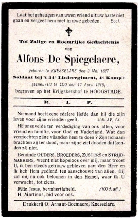 DE SPIEGELAERE ALFONS – HOOGSTADE #759 (LO 17.04.1918)